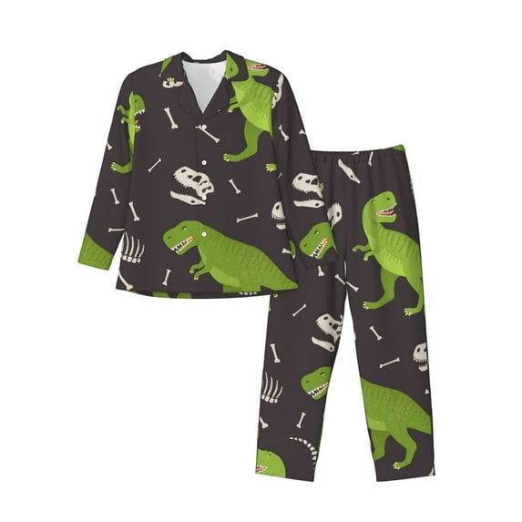 Bingfone Men'S Pajama Set 2 Piece Loungewear Pjs, Long Sleeve With Pajama Pants-Dinosaur Skeleton (2)