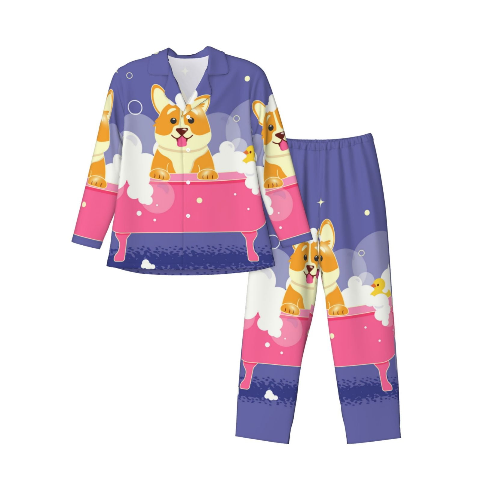 Ysidec Women's Cute Cartoon Dogs Pajama Set - Short Sleeve Top & Shorts, Button-Down, Multicolor Dogs Print, Size Medium