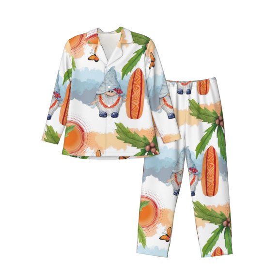 Bingfone Men'S Pajama Set 2 Piece Loungewear Pjs, Long Sleeve With Pajama Pants-Gnome And Surfing