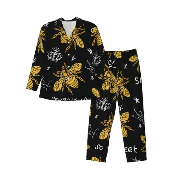 Bingfone Men'S Pajama Set 2 Piece Loungewear Pjs, Long Sleeve With Pajama Pants-Hohey Bee Golden Embroidery