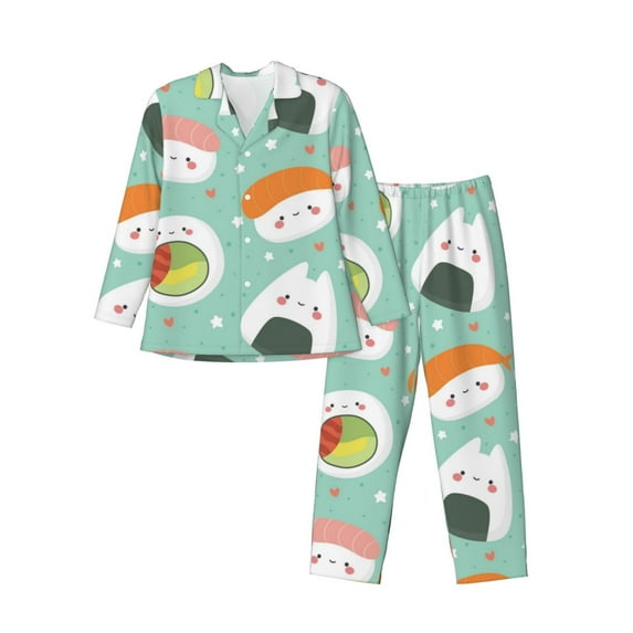 Bingfone Men'S Pajama Set 2 Piece Loungewear Pjs, Long Sleeve With Pajama Pants-Kawaii Sushi