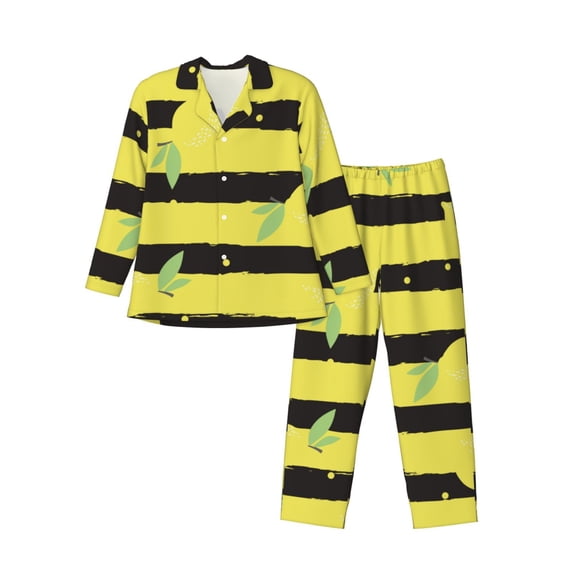 Bingfone Men'S Pajama Set 2 Piece Loungewear Pjs, Long Sleeve With Pajama Pants-Lemon