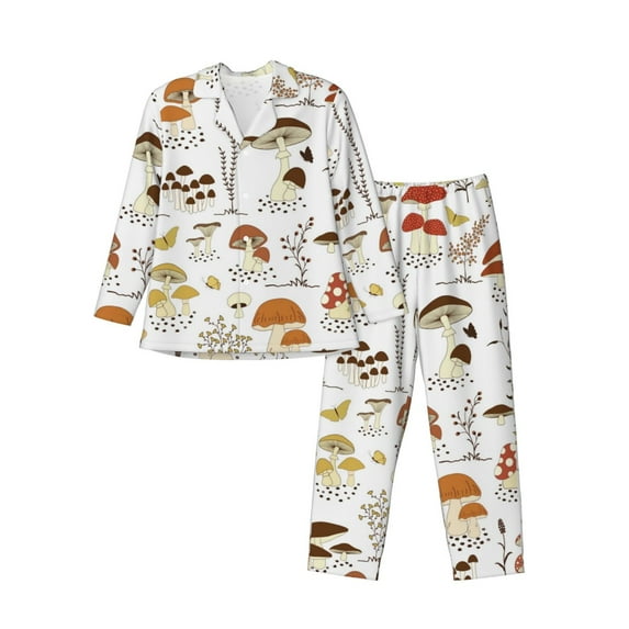 Bingfone Men'S Pajama Set 2 Piece Loungewear Pjs, Long Sleeve With Pajama Pants-Mushrooms And Butterflies