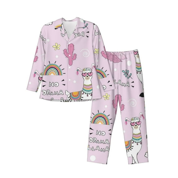 Bingfone Men'S Pajama Set 2 Piece Loungewear Pjs, Long Sleeve With Pajama Pants-No Drama Llama