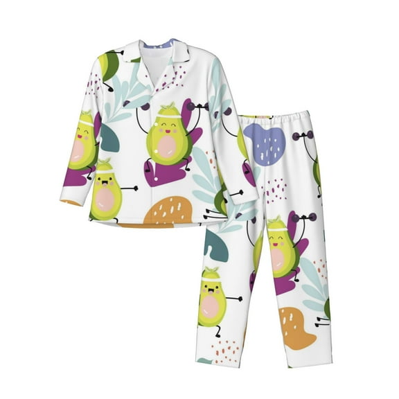 Bingfone Men'S Pajama Set 2 Piece Loungewear Pjs, Long Sleeve With Pajama Pants-Orange Green Avocado