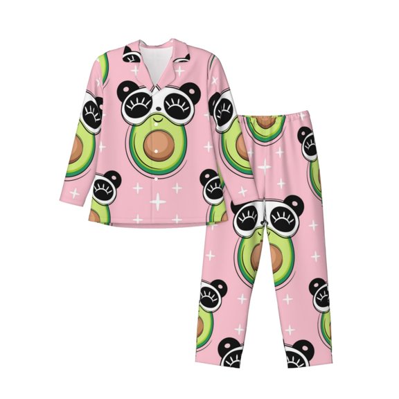 Bingfone Men'S Pajama Set 2 Piece Loungewear Pjs, Long Sleeve With Pajama Pants-Panda Avocado