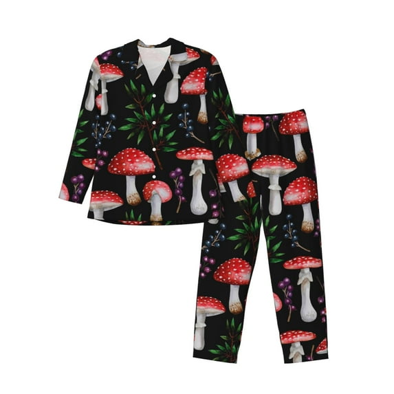Bingfone Men'S Pajama Set 2 Piece Loungewear Pjs, Long Sleeve With Pajama Pants-Red Mushrooms