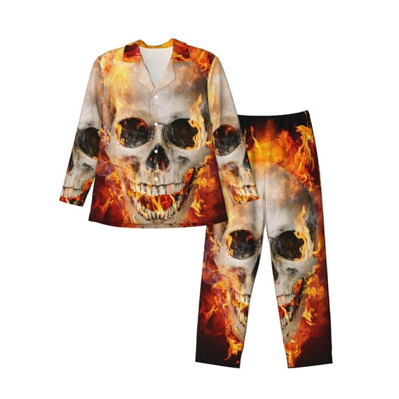 Bingfone Men'S Pajama Set 2 Piece Loungewear Pjs, Long Sleeve With Pajama Pants-Satanic Skull