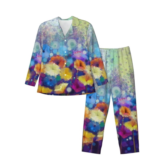 Bingfone Men'S Pajama Set 2 Piece Loungewear Pjs, Long Sleeve With Pajama Pants-Spring Flower Seasonal