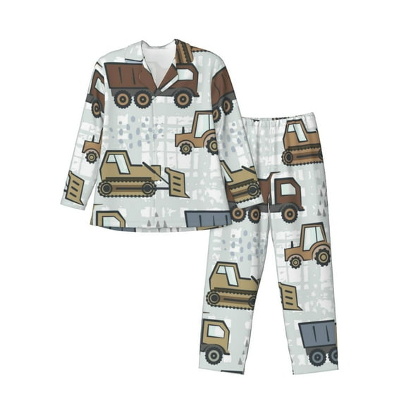 Bingfone Men'S Pajama Set 2 Piece Loungewear Pjs, Long Sleeve With Pajama Pants-Tractor And Dumper