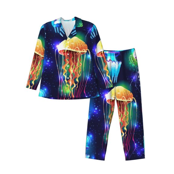 Bingfone Men'S Pajama Set 2 Piece Loungewear Pjs, Long Sleeve With Pajama Pants-Transparent Jellyfishes