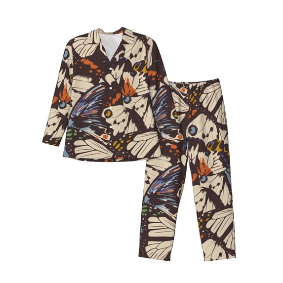 Bingfone Men'S Pajama Set 2 Piece Loungewear Pjs, Long Sleeve With Pajama Pants-Vector Butterflies