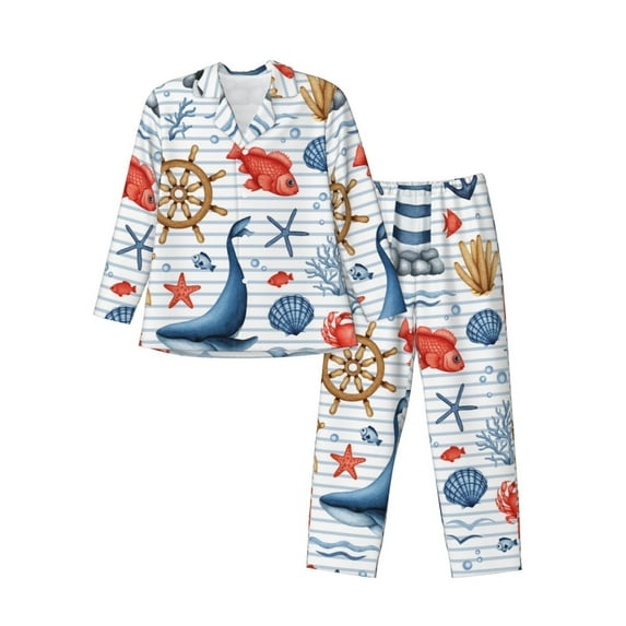 Bingfone Men'S Pajama Set 2 Piece Loungewear Pjs, Long Sleeve With Pajama Pants-Watercolor Nautical