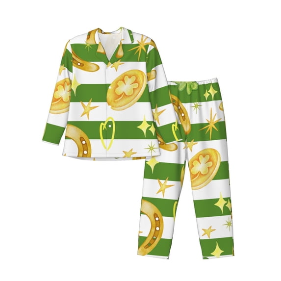 Bingfone Men'S Pajama Set 2 Piece Loungewear Pjs, Long Sleeve With Pajama Pants-Watercolor St Patrick Day