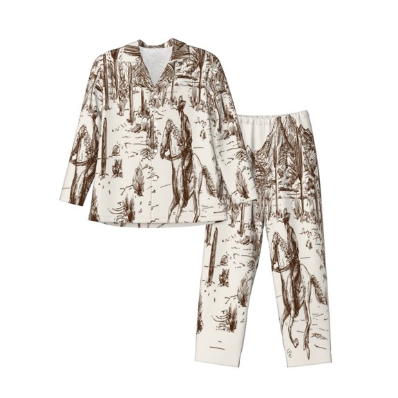 Bingfone Men'S Pajama Set 2 Piece Loungewear Pjs, Long Sleeve With Pajama Pants-Western Desert Cowboys3