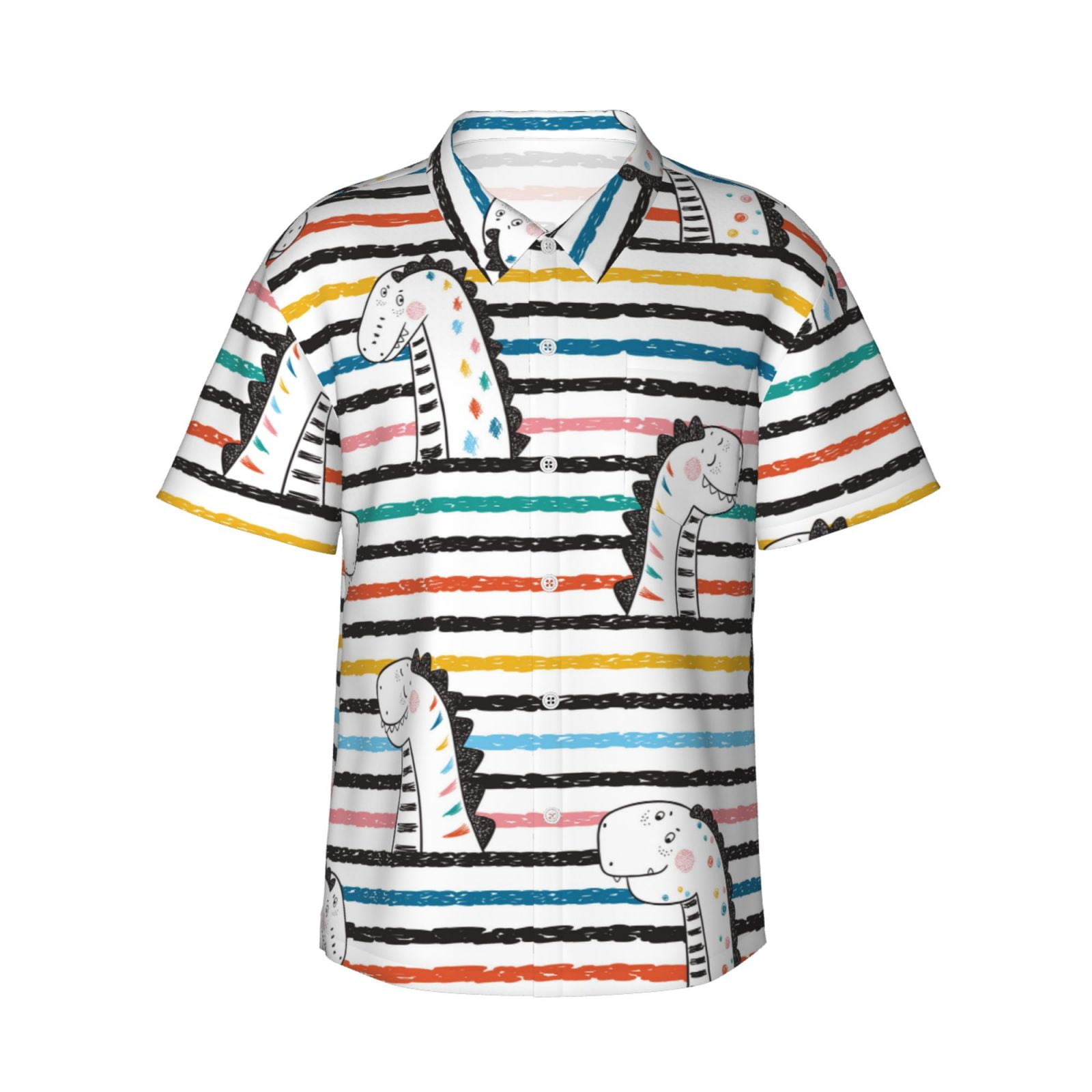 Bingfone Men'S Short Sleeve Button Down Shirts Hawaiian Cartoon Dinosaurs Printed Beach Shirt
