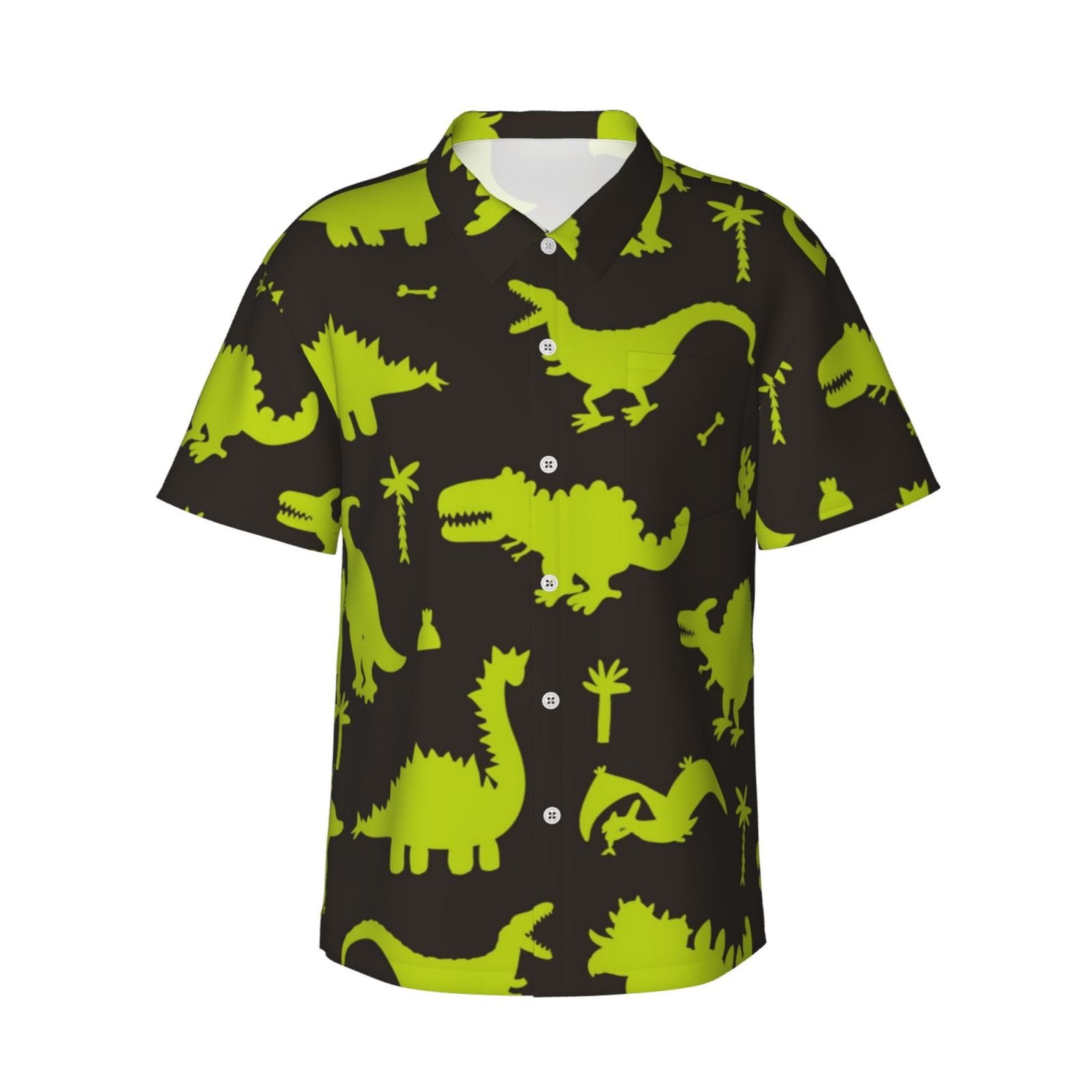Bingfone Men'S Short Sleeve Button Down Shirts Hawaiian Cute Cartoon Dinosaurs Printed Beach