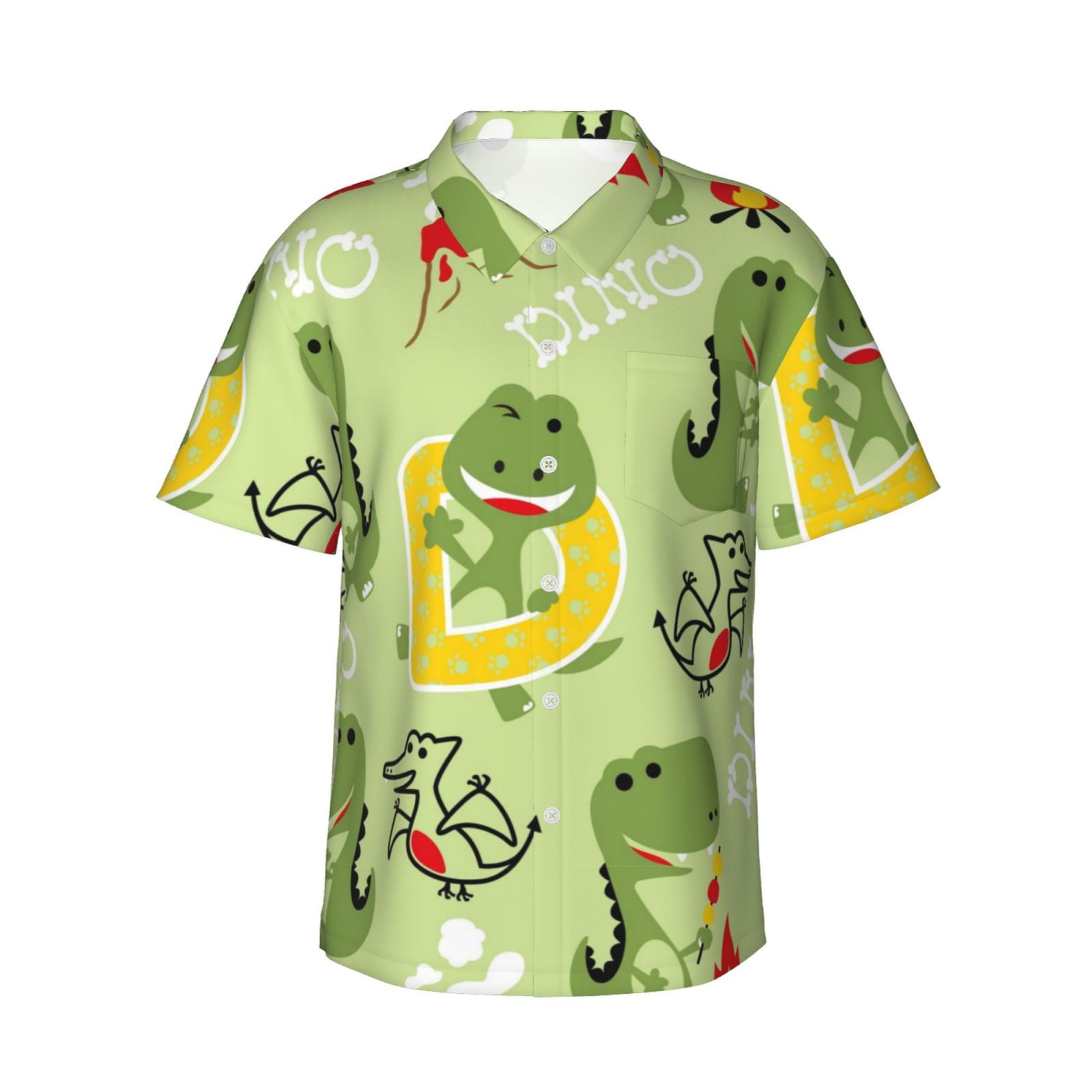 Bingfone Men'S Short Sleeve Button Down Shirts Hawaiian Cute Dinosaurs Cartoon Printed Beach