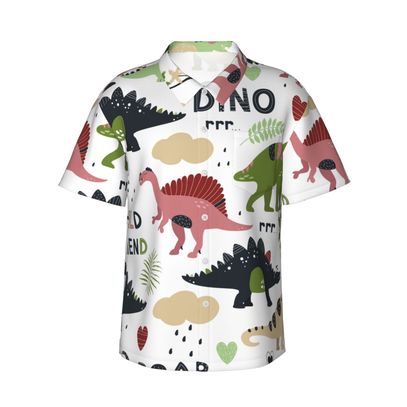 Bingfone Men'S Short Sleeve Button Down Shirts Hawaiian Cute Dinosaurs Printed Beach Shirt