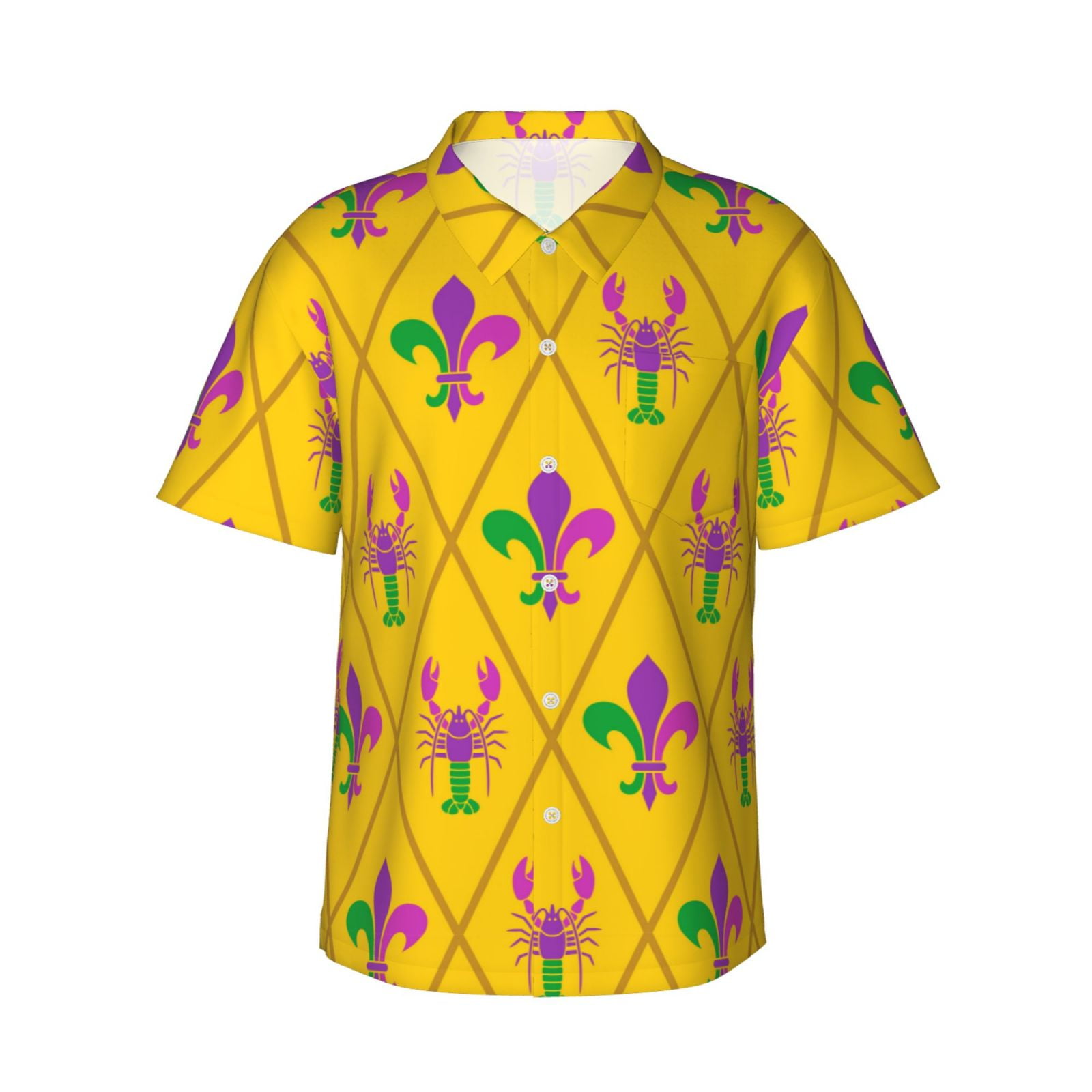 Bingfone Men'S Short Sleeve Button Down Shirts Hawaiian Mardi Gras