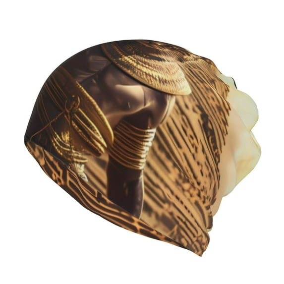 Bingfone Men Women Slouch Beanie Egyptian Cat Pharaoh Magic Print Cap Hip-Hop Hat Headwear Hats Turban Unisex