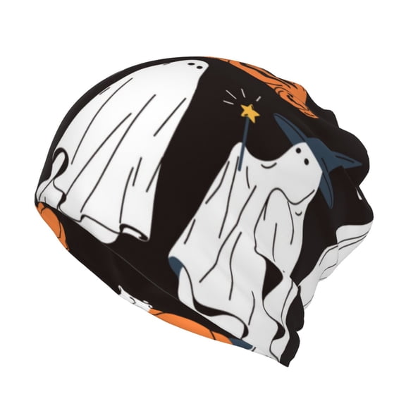 Bingfone Men Women Slouch Beanie Halloween Ghosts And Pumpkins Print Cap Hip-Hop Hat Headwear Hats Turban Unisex