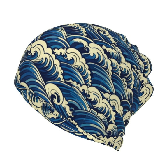 Bingfone Men Women Slouch Beanie Japanese Water Wave Print Cap Hip-Hop Hat Headwear Hats Turban Unisex