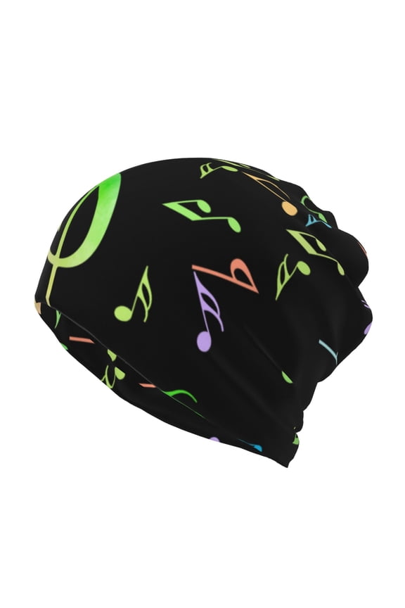Men Women Slouch Beanie Music Notes Print Cap Hip-Hop Hat Headwear Hats Turban Unisex