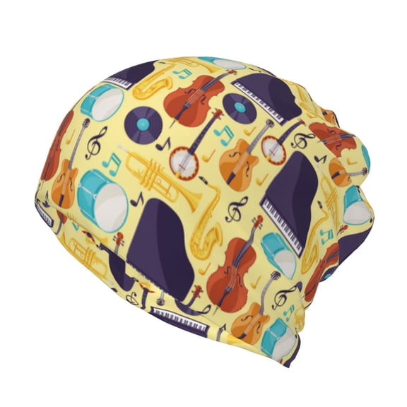 Bingfone Men Women Slouch Beanie Musical Instruments Print Cap Hip-Hop Hat Headwear Hats Turban Unisex