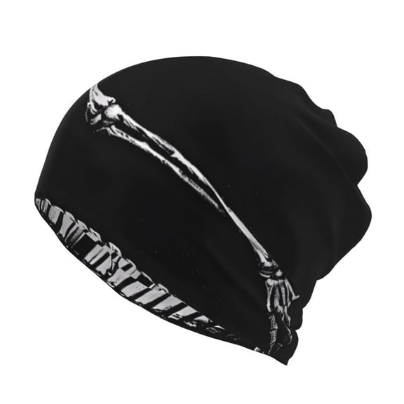 Bingfone Men Women Slouch Beanie Skeleton Playing Xylophone Print Cap Hip-Hop Hat Headwear Hats Turban Unisex
