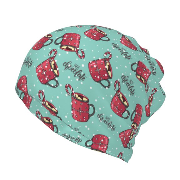 Bingfone Men Women Slouch Beanie Snowflake Hot Cocoa Print Cap Hip-Hop Hat Headwear Hats Turban Unisex