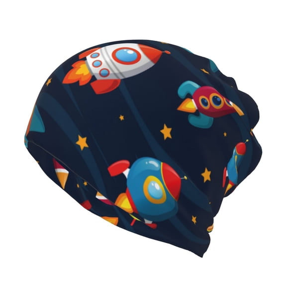 Bingfone Men Women Slouch Beanie Spaceships and Stars Print Cap Hip-Hop Hat Headwear Hats Turban Unisex