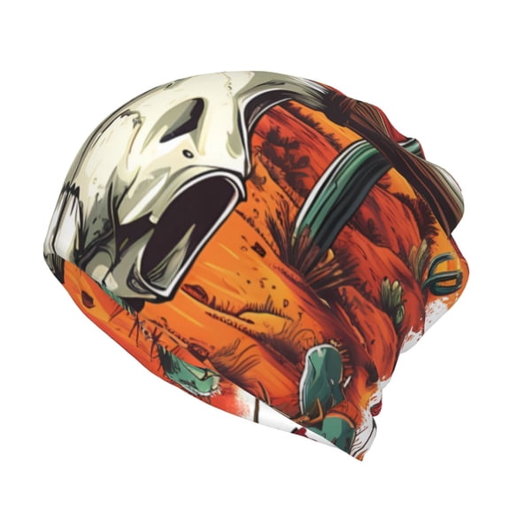 Bingfone Men Women Slouch Beanie Western Desert Cactus Ram Skull Print Cap Hip-Hop Hat Headwear Hats Turban Unisex