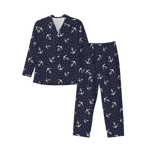 Bingfone Men's Pajama Set 2 Piece Loungewear PJs, Long Sleeve with Pajama Pants-Anchor