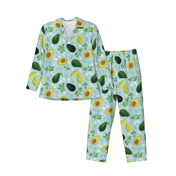 Bingfone Men's Pajama Set 2 Piece Loungewear PJs, Long Sleeve with Pajama Pants-Avocado Flowers And Leaves