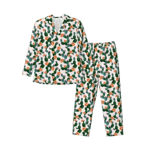 Bingfone Men's Pajama Set 2 Piece Loungewear PJs, Long Sleeve with Pajama Pants-Cactuses
