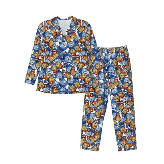 Bingfone Men's Pajama Set 2 Piece Loungewear PJs, Long Sleeve with Pajama Pants-Colorful Butterfly1