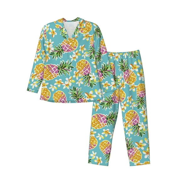 Bingfone Men's Pajama Set 2 Piece Loungewear PJs, Long Sleeve with Pajama Pants-Cute Pineapples