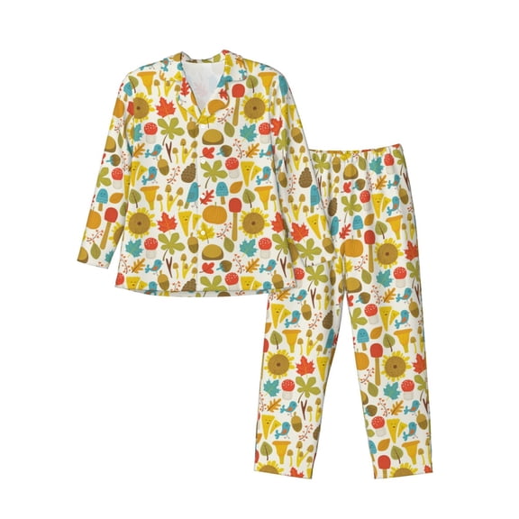 Bingfone Men's Pajama Set 2 Piece Loungewear PJs, Long Sleeve with Pajama Pants-Forest Mushrooms