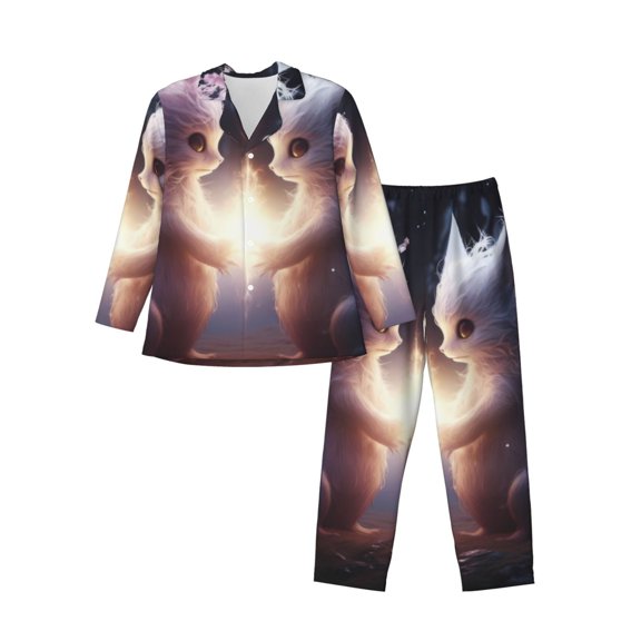 Bingfone Men's Pajama Set 2 Piece Loungewear PJs, Long Sleeve with Pajama Pants-Fox Couple