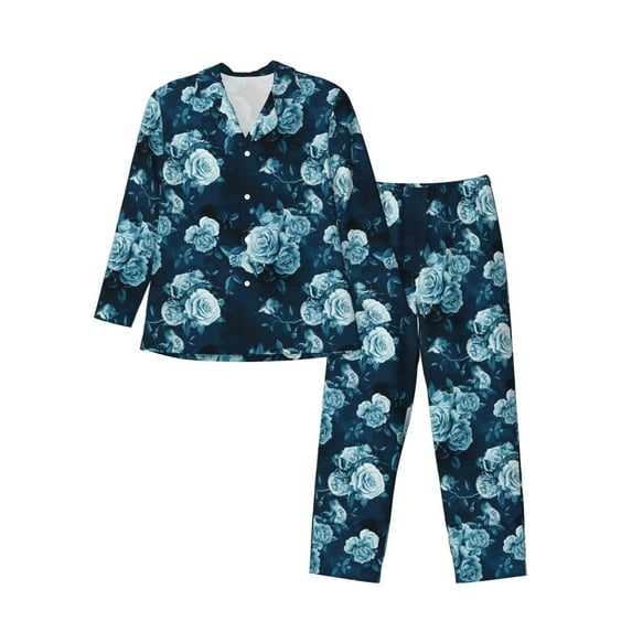 Bingfone Men's Pajama Set 2 Piece Loungewear PJs, Long Sleeve with Pajama Pants-Ink Rose
