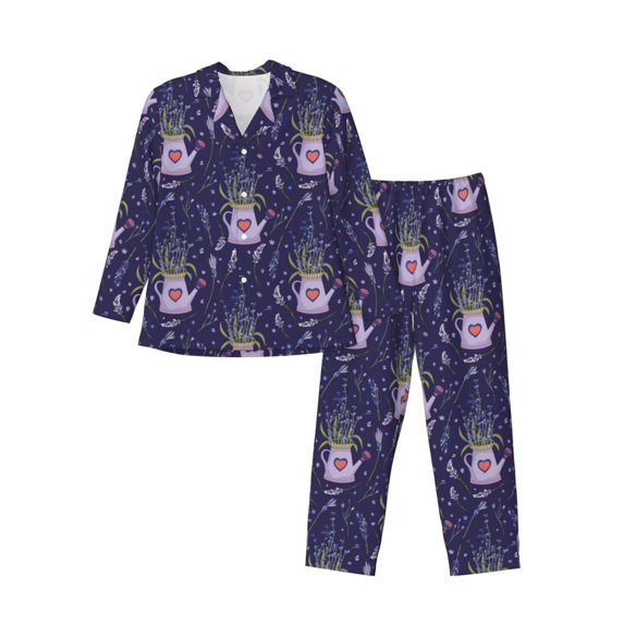 Bingfone Men's Pajama Set 2 Piece Loungewear PJs, Long Sleeve with Pajama Pants-Lavender Flowers