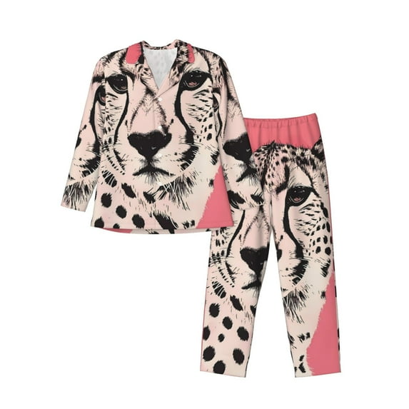 Bingfone Men's Pajama Set 2 Piece Loungewear PJs, Long Sleeve with Pajama Pants-Pink Cheetah Art