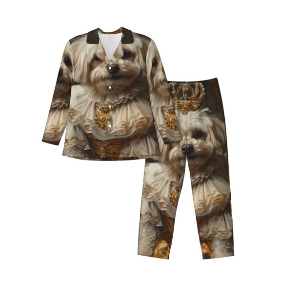 Bingfone Men's Pajama Set 2 Piece Loungewear PJs, Long Sleeve with Pajama Pants-Regal Dog In Royal Attire