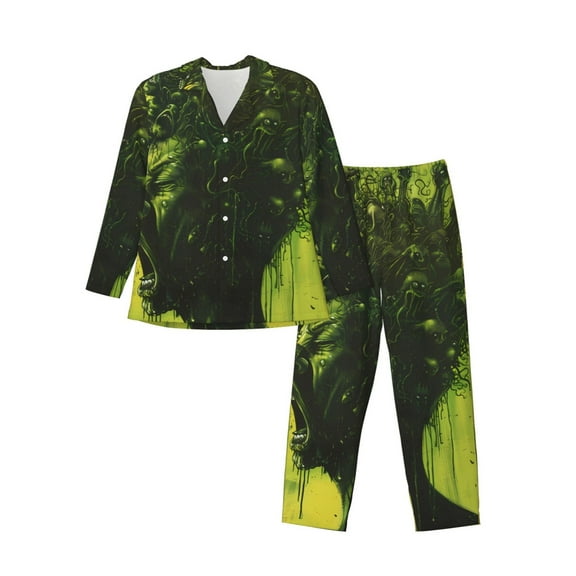 Bingfone Men's Pajama Set 2 Piece Loungewear PJs, Long Sleeve with Pajama Pants-Screaming Horror Art