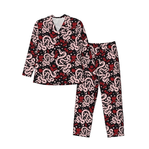 Bingfone Men's Pajama Set 2 Piece Loungewear PJs, Long Sleeve with Pajama Pants-Snake And Rose