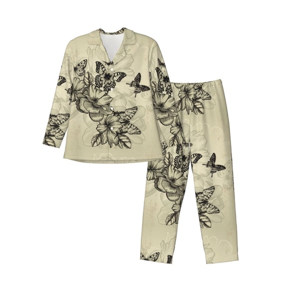Bingfone Men's Pajama Set 2 Piece Loungewear PJs, Long Sleeve with Pajama Pants-Vintage Floral