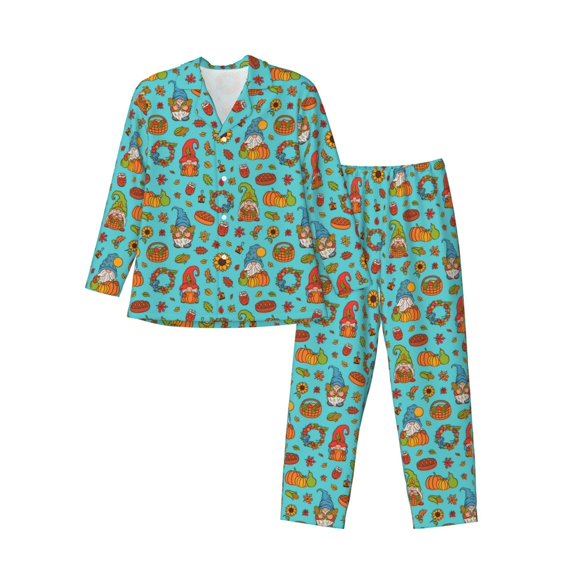 Bingfone Men's Pajama Set 2 Piece Loungewear PJs, Long Sleeve with Pajama Pants-fall cute gnome Pumpkin