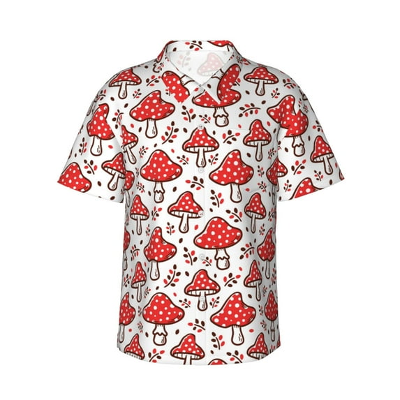Bingfone Men's Short Sleeve Button Down Shirts Hawaiian Amanita Red Mushroom Printed Beach Shirt
