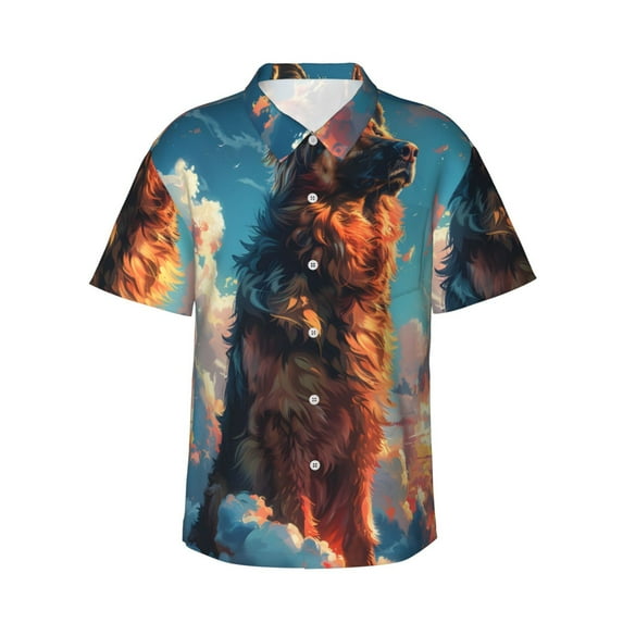 Bingfone Men's Short Sleeve Button Down Shirts Hawaiian Colorful Cloud Shepherd Dog Printed Beach Shirt